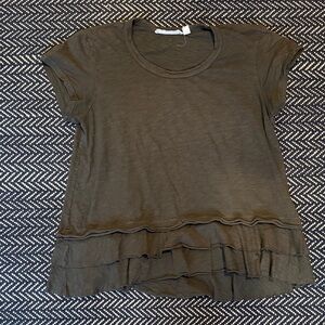 Wilt Olive Short Sleeve Ruffle Hem Top